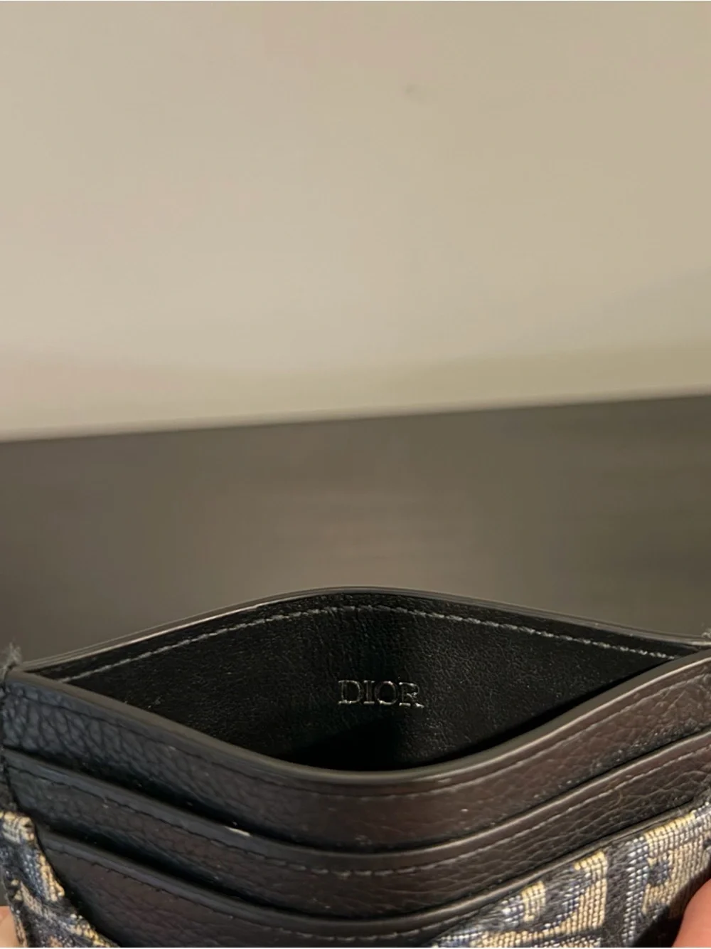 Dior Saddle Card Holder - Black Grained Calfskin with Beige and Black Oblique